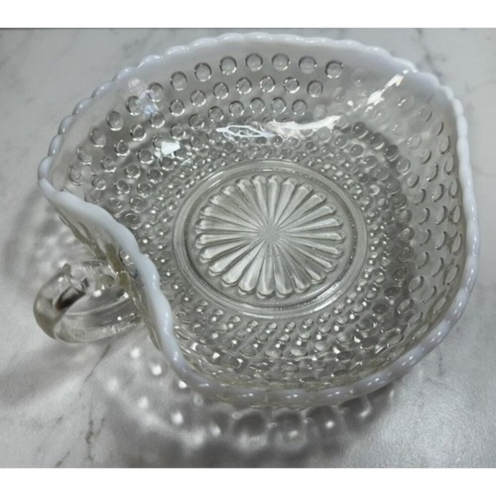 Vintage Moonstone Hobnail Opalescent Nappy Dish Anchor Hocking Trinket Candy 6”